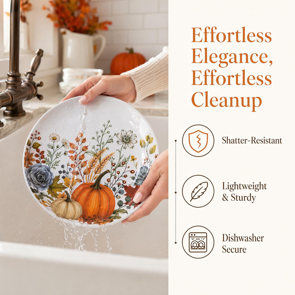 12pcs Melamine Dinnerware Set - Fall Pumpkin Plates and Bowls for RV