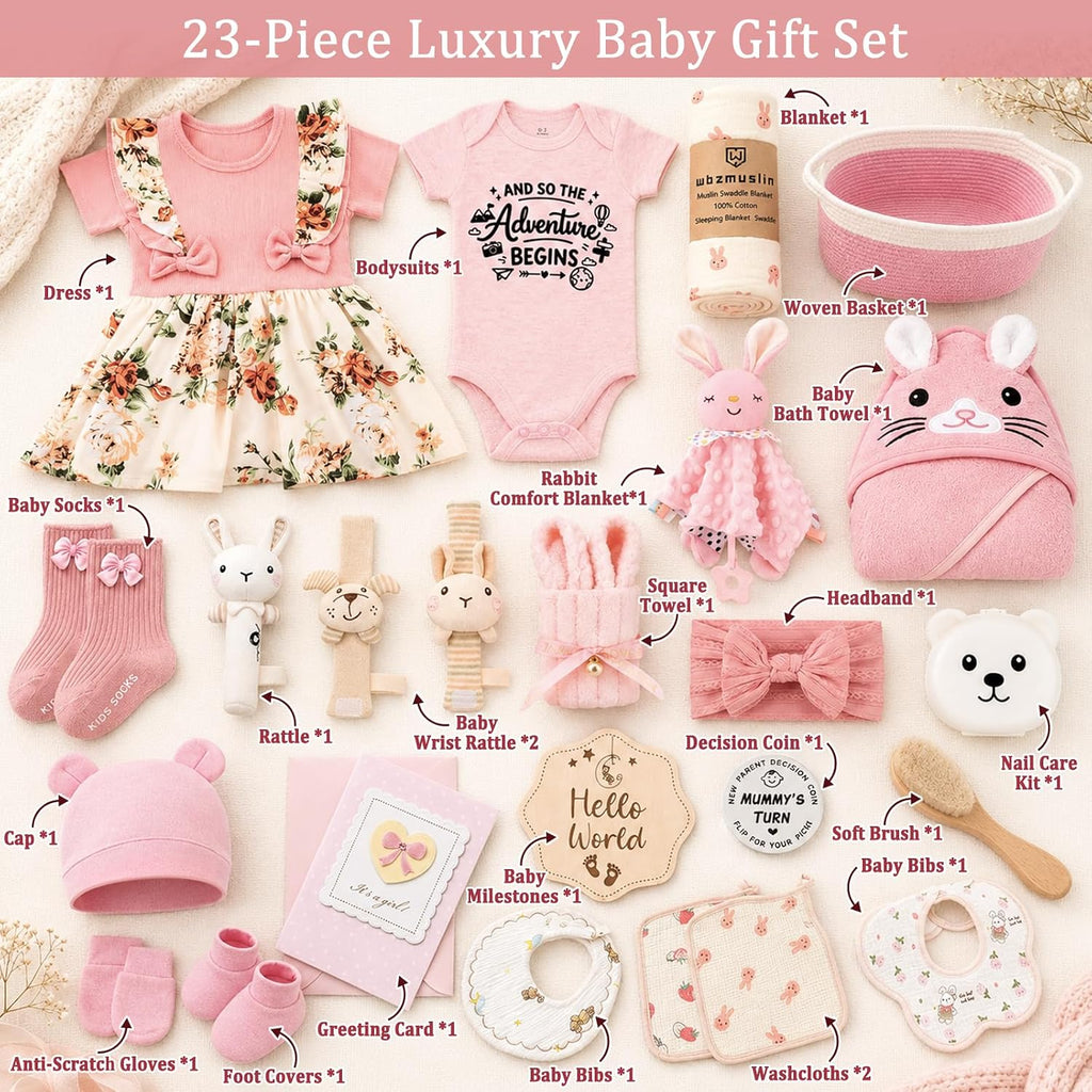 Baby Girl Gifts, Piece Baby Girl Gift Basket, Baby Girl Newborn Essentials, Baby Shower Gifts for Girls, Newborn