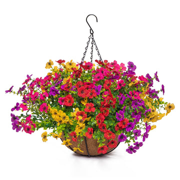 Artificial Mums for Outdoors Planters Fake Mum Realistic Flowers with Basket Faux Plants for Decoration Hanging