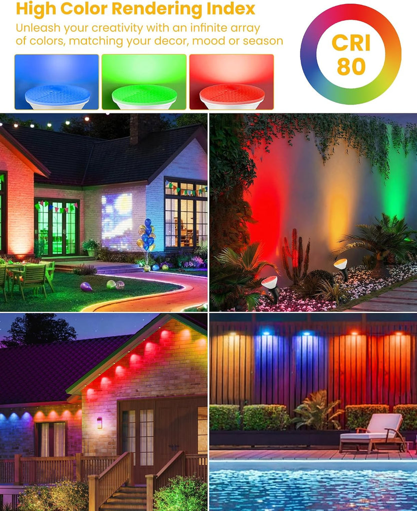 LED PAR38 Outdoor Flood Light Bulbs, RGBCW 5CCT, Not Dimmable, 4-Pack