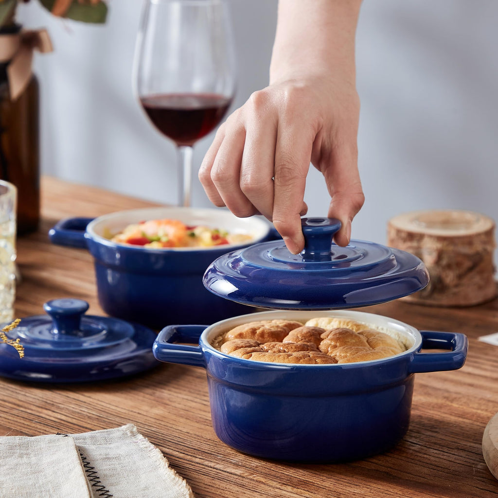 Mini Cocotte 12oz Ceramic Casserole Dish Set with Lid, Blue
