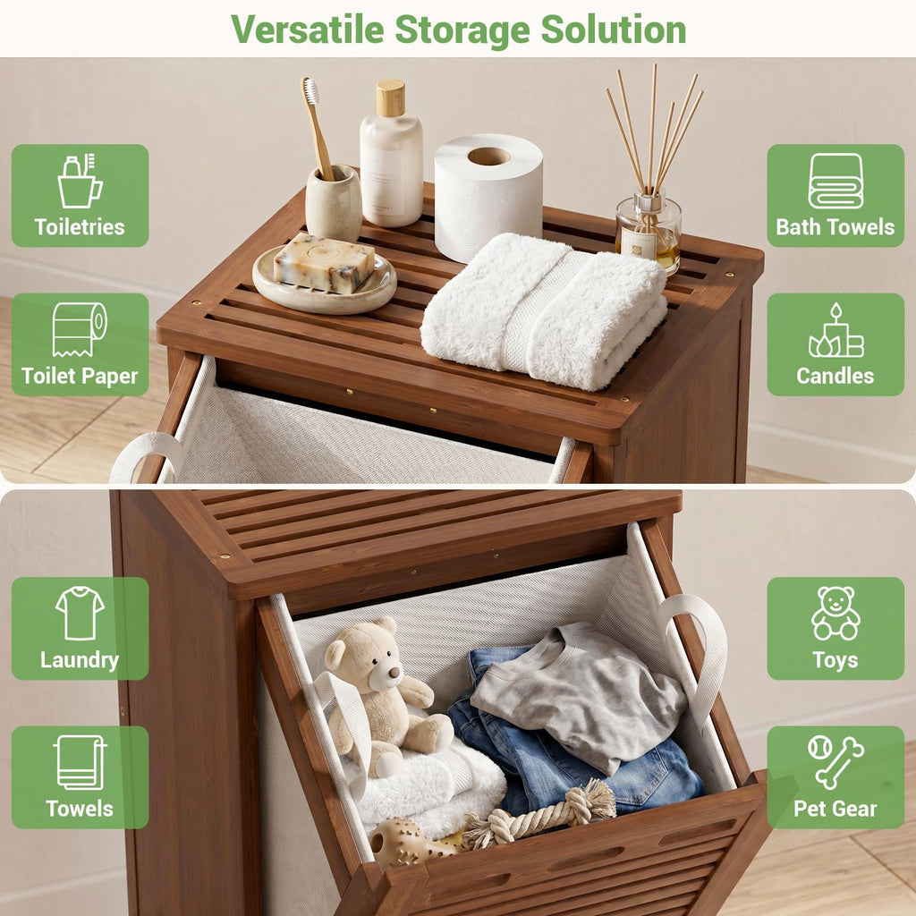 Bamboo Tilt Out Laundry Hamper Cabinet with 15.5 Gal Removable Bag, Walnut