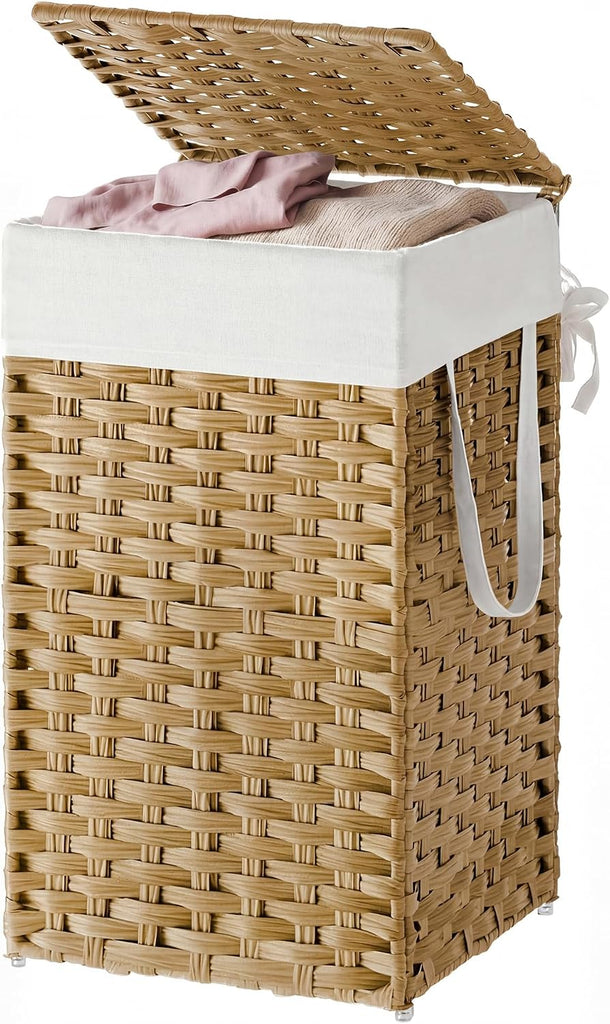 Laundry Hamper with Lid, Clothes Basket with Removable Liner and Handles, 17.2 Gallon, Foldable Narrow Laundry