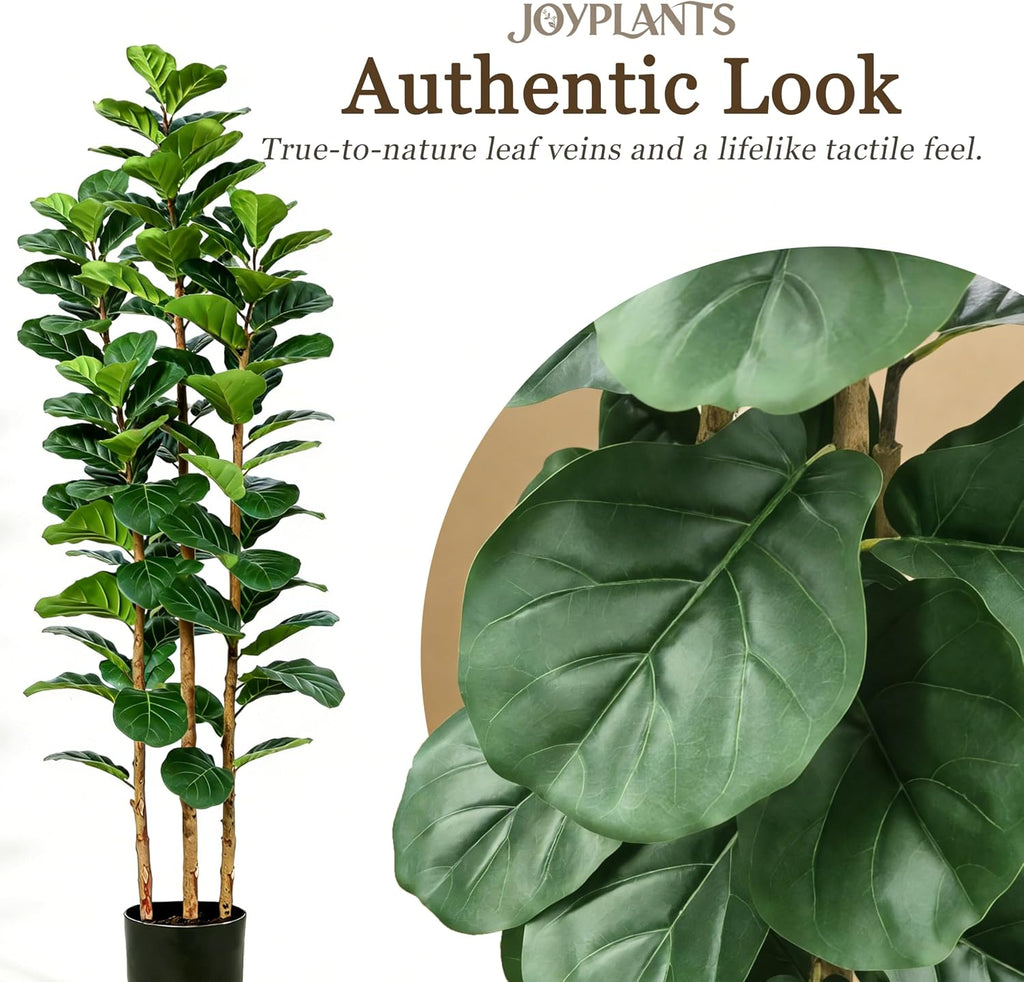 6ft 3-Trunk Fake Fiddle Leaf Fig Tree with Black Planter