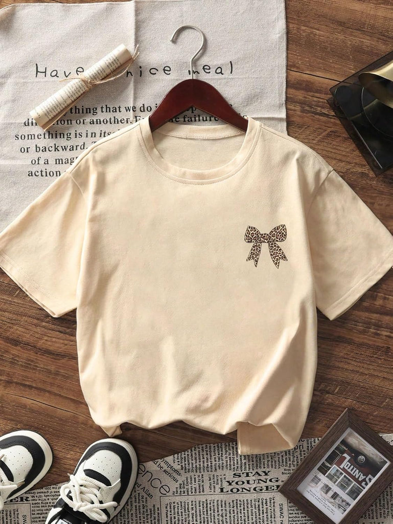 Girl's Bow Leopard Graphic Tees 2 Pack Summer Tops