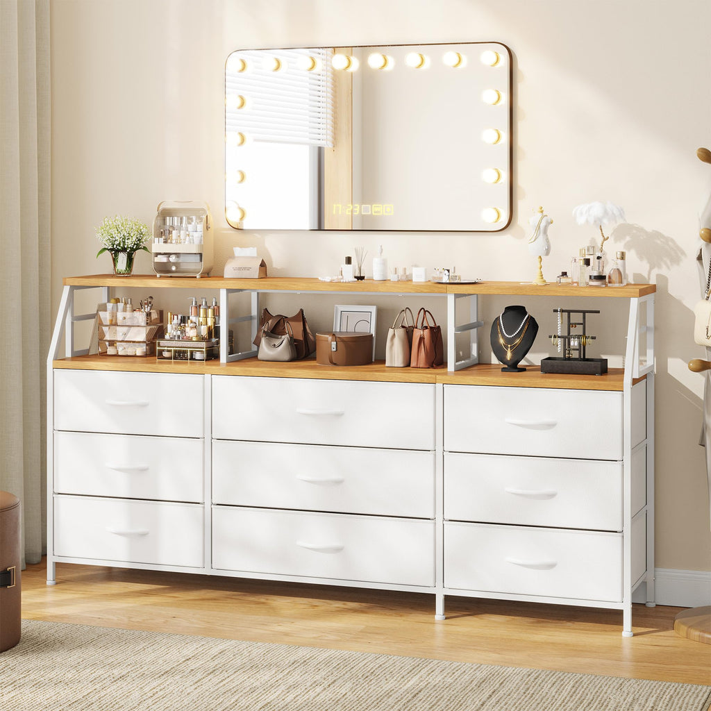 White with 9 Fabric Drawers & Display Top Shelf