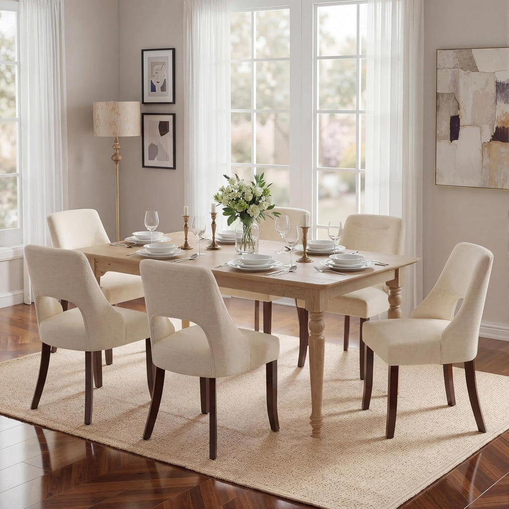 Wooden Dining Chairs Set of 4, Mid Century Modern Fabric Upholstered Dining Room Chair Kitchen Chairs, Farmhouse