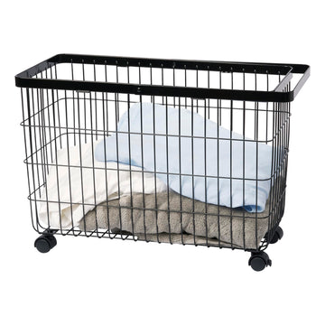 Tower Small Rolling Laundry Basket Metal Hamper Cart With Wheels And Handle, 14.8" - Steel - 9.8 Gallons, 35 Liters