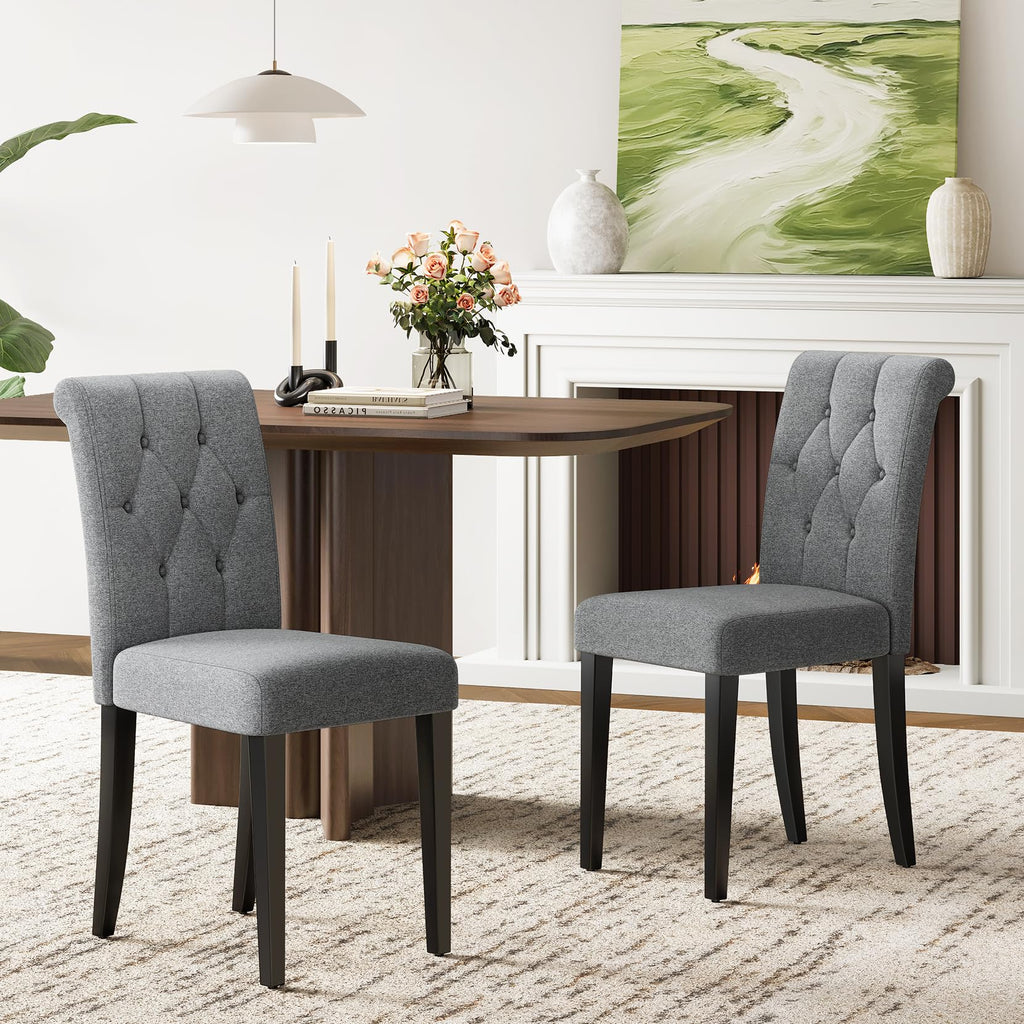 Upholstered Dining Chairs Set of 4, Button Tufted Parsons Dining Chair with Solid Wood Legs, Modern Fabric Side Chair