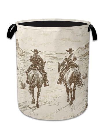 Western Cowboy Laundry Hamper With Handle,Foldable Oxford Cloth Horse Desert Laundry Basket,20.8"x16" Clothes Storage