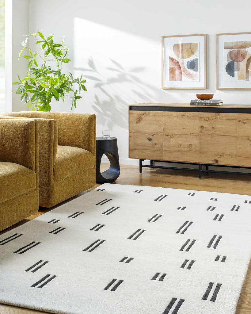 Yitta Wool Living Room, Bedroom Area Rug - Abstract Striped Geometric - Contemporary Modern Minimalist Scandinavian