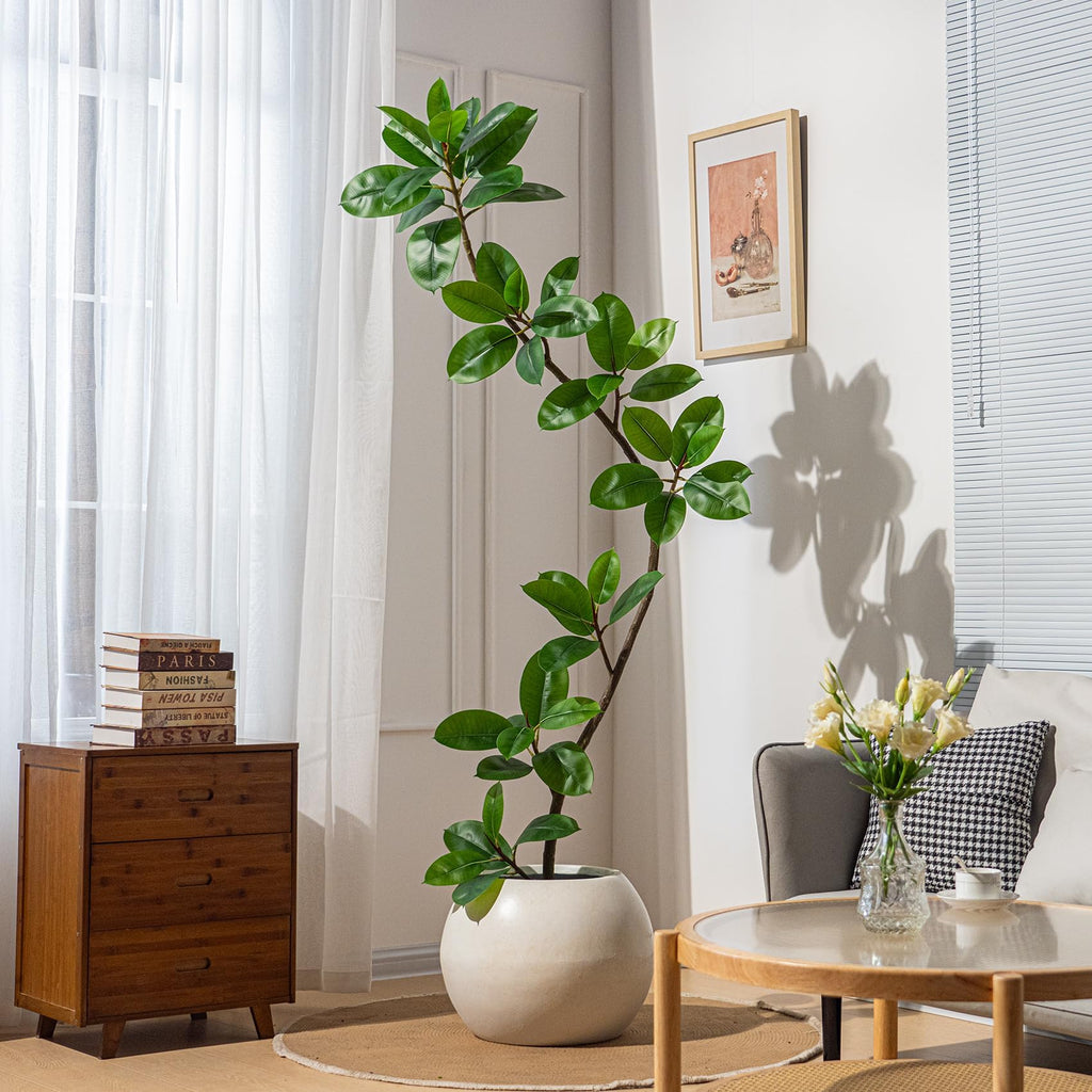 7.2ft Artificial Rubber Tree Faux Plants Indoor Faux Floor Artificial Trees Indoor, Fake Plant Fake Tropical