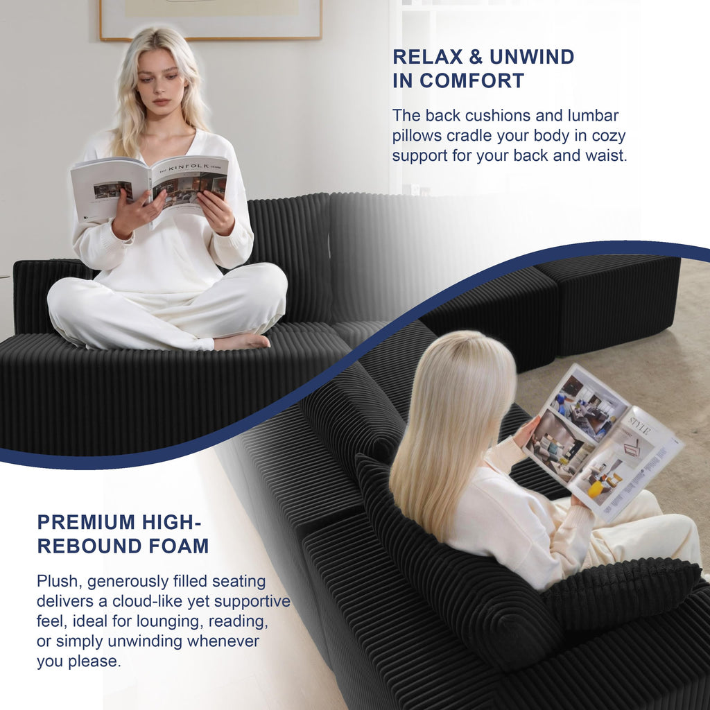 121" Boneless Couch, U Shaped Sofa, Sectional Couches