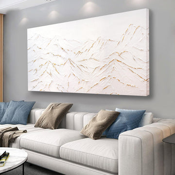 Large Abstract Mountain Wall Art White and Gold Wall Decor Aesthetic Canvas Painting Hanging Artwork Bedroom Dining