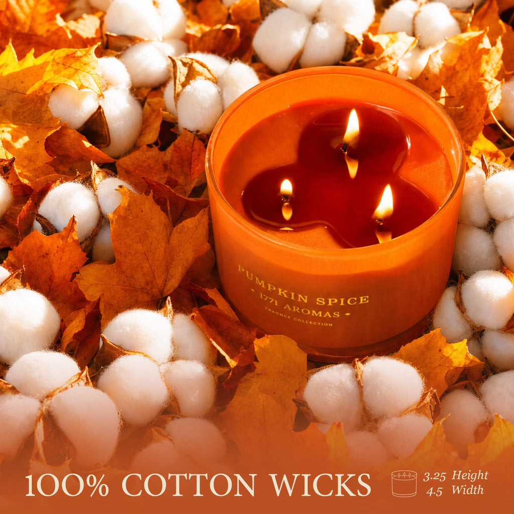 Pumpkin Spice Scented Candle - Aromatherapy Fall Candles - 100% Natural Soy Wax - Large 3 Wick Jar - Up to 40 Hours