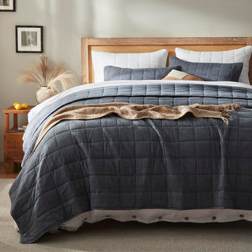 3 Pieces Quilt Set Cotton Waffle Weave Blanket 118"x106"