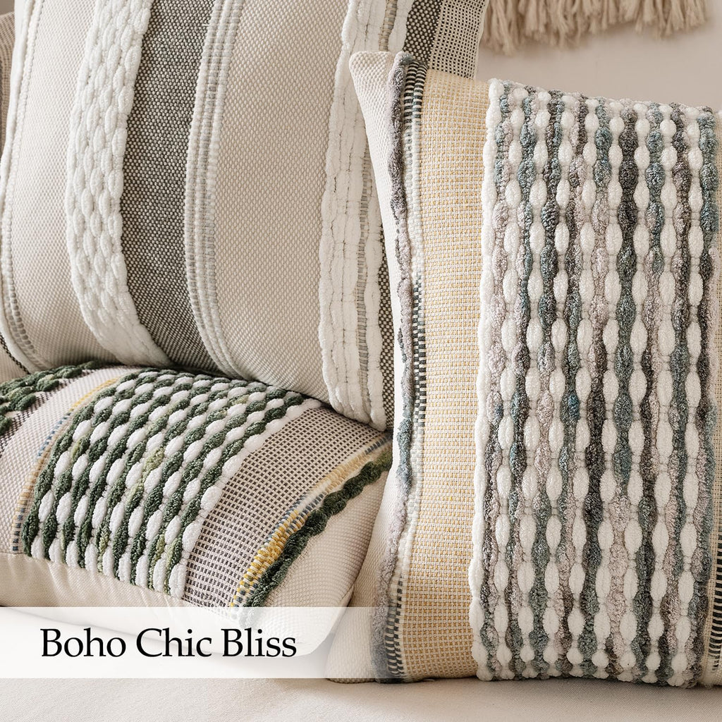 Boho Decorative Pillow Covers Gray Blue Stripe 26x26 Inch Pack of 2