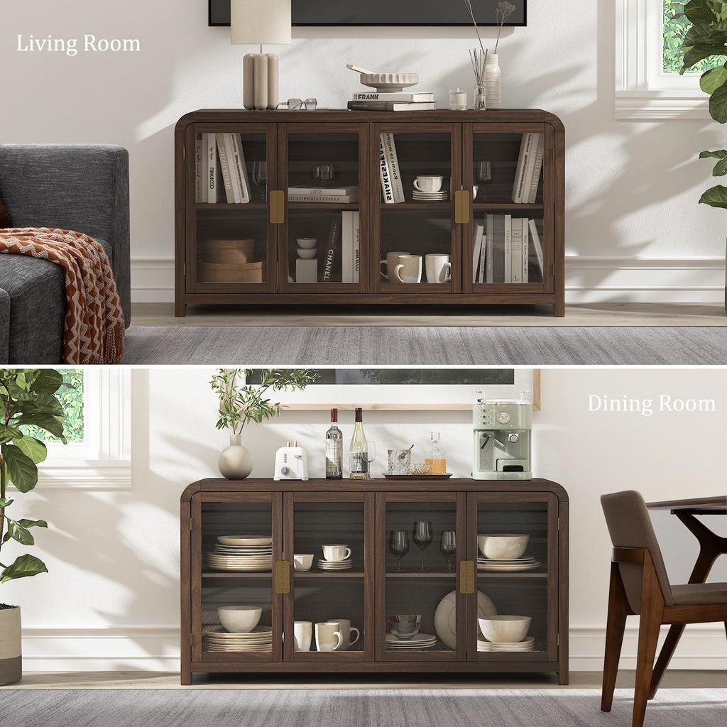 Oak Sideboard Buffet Cabinet, 60'' 4 Glass Door