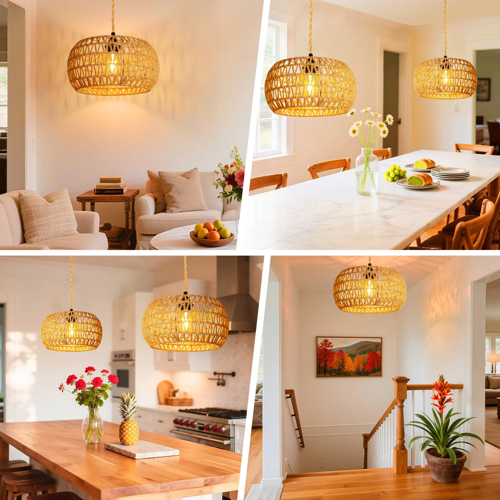 Hanging Light Ceiling Lamp Pendant Lights Rattan Hanging Lamp with Plug in Cord Bedroom Kitchen Indoor Hanging Lamp