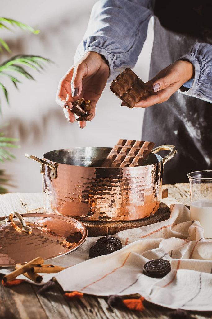 1.2MM Thick Hammered Copper Soup Pot Stew Pan Casserole Dish, 3 Quarts (7.8" x 4")