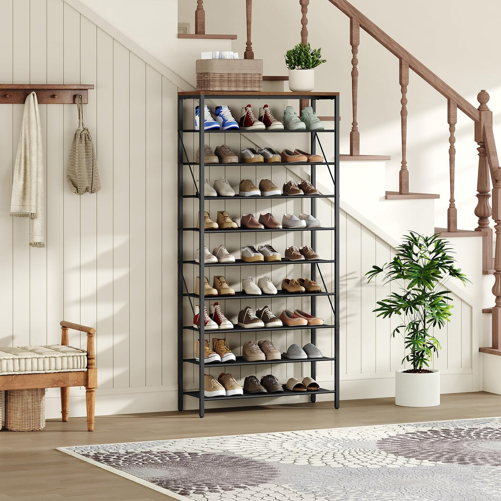 10 Tier Shoe Rack Organizer for Closet, Holds 36-40 Pairs, Tall Metal Shoe Storage Shelf, Sturdy Freestanding Shoe