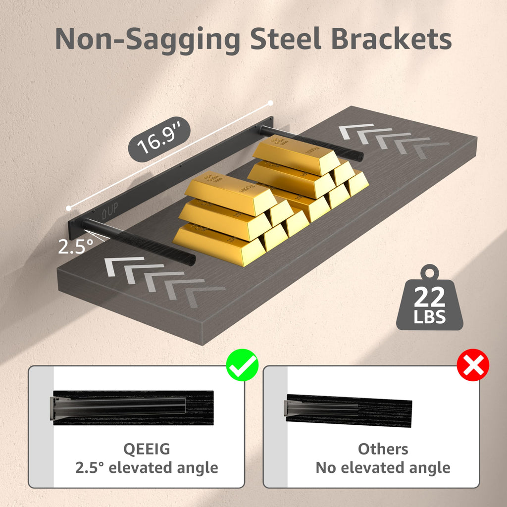 12" Deep Floating Shelves for Wall (Black, Set of 3, 23.6" x 12")
