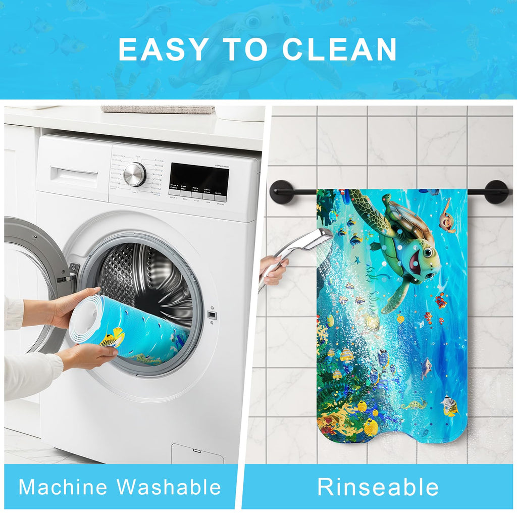 Bath Mat for Tub Non Slip Kids Bathtub Mat 40x16 Baby Bath Mat, Blue Sea
