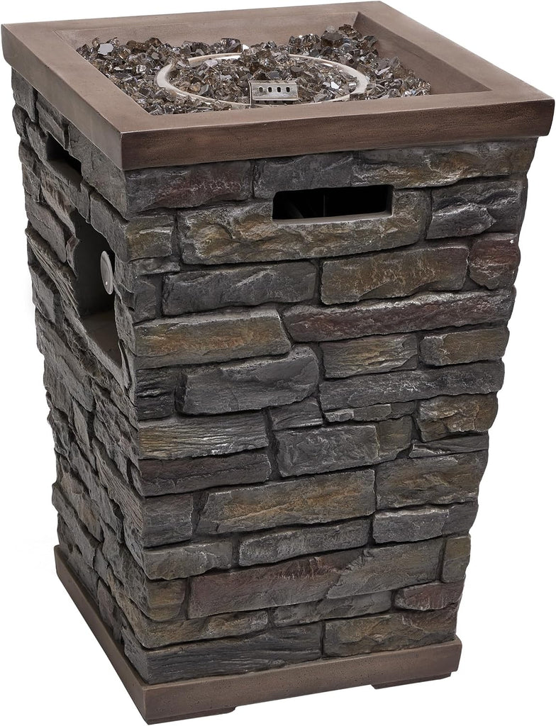 GXT966 Stone Look Column Gas Fire Pit with 32K BTU and Adjustable Flame, Cozy Patio Decor, 29" H, Multicolor