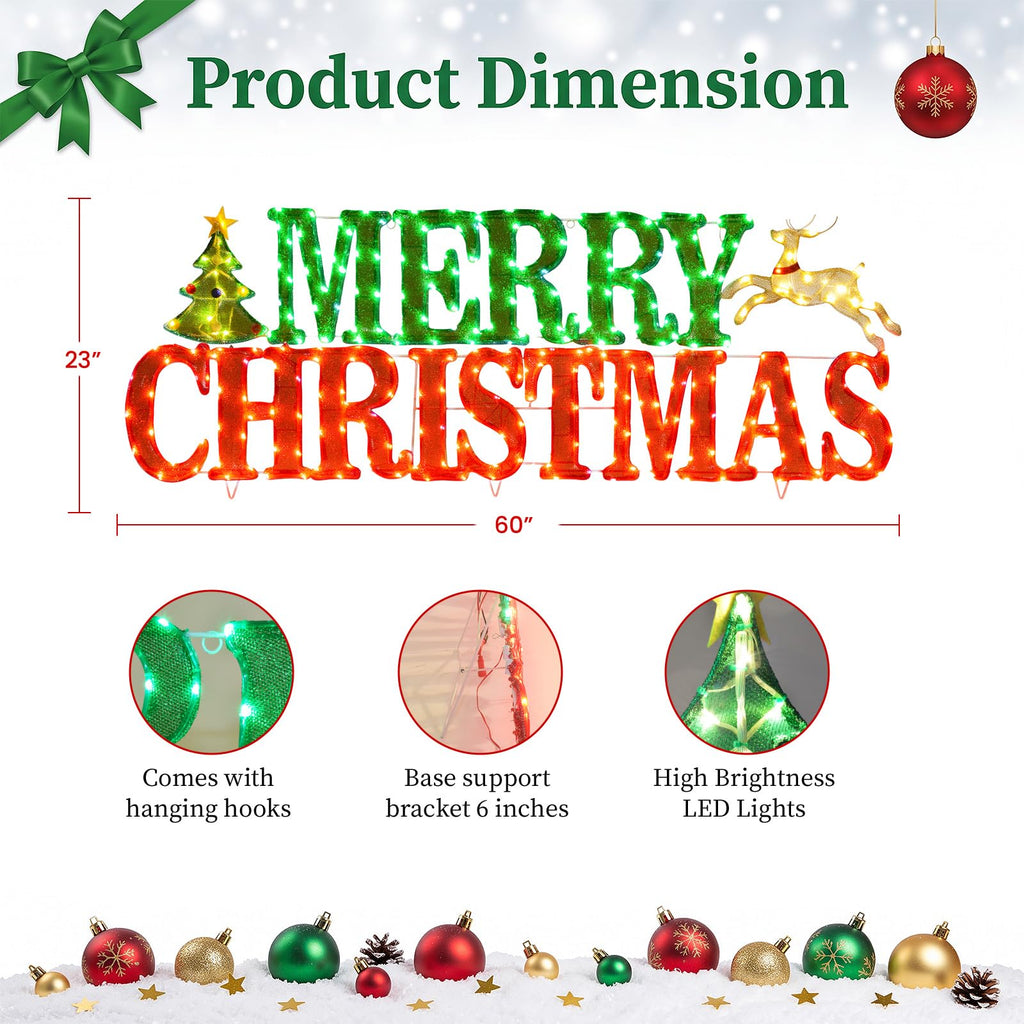 60 in Lighted Merry Christmas Sign Outdoor, 300 LED Yard Decor