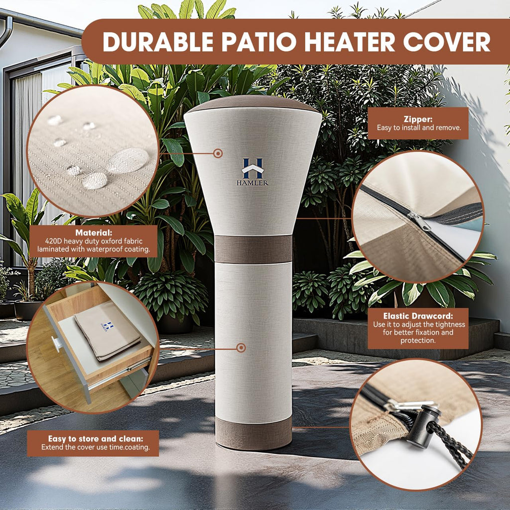 Patio Heater Covers, Outdoor Heater Covers Waterproof with Zipper, Outdoor Patio Heater Cover Fits up to 89"H x 33"W