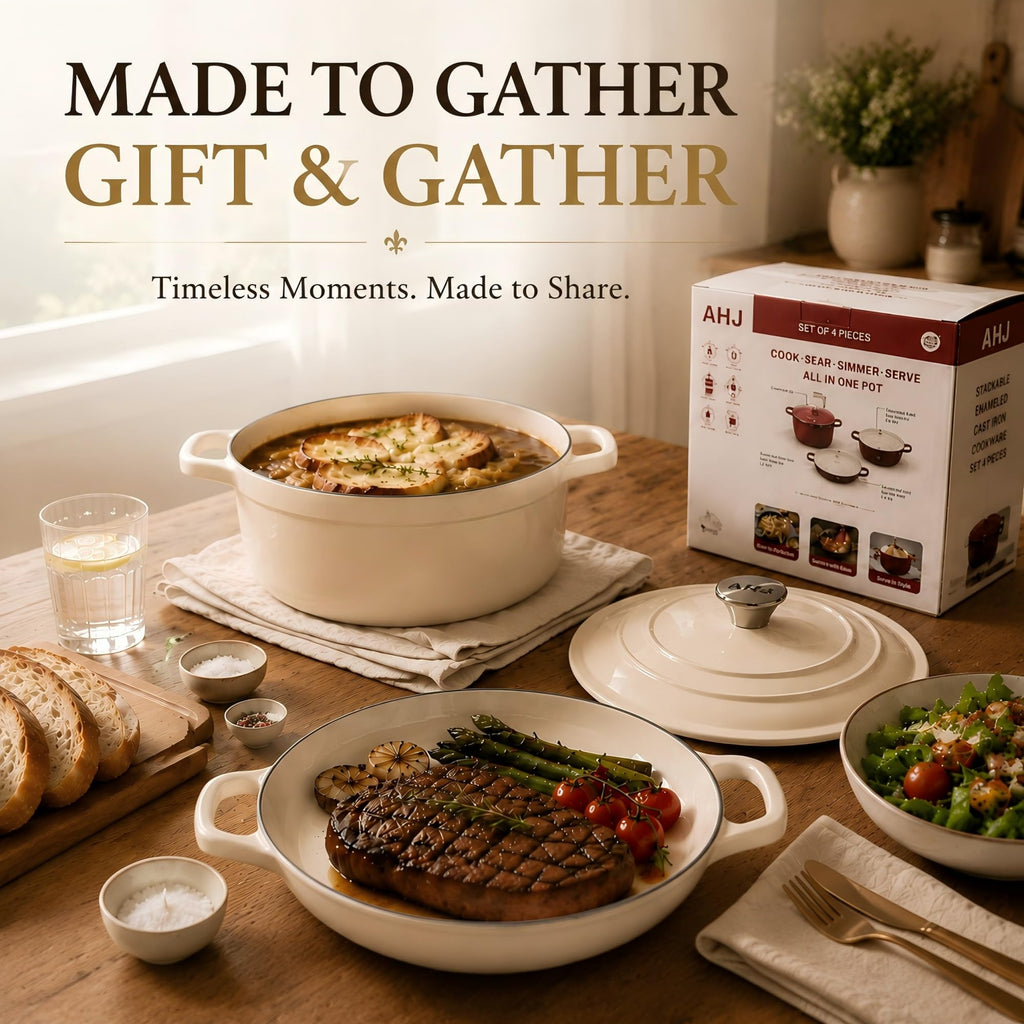 Enameled Cast Iron Dutch Oven Set - 4 Piece Cookware Set with Lids