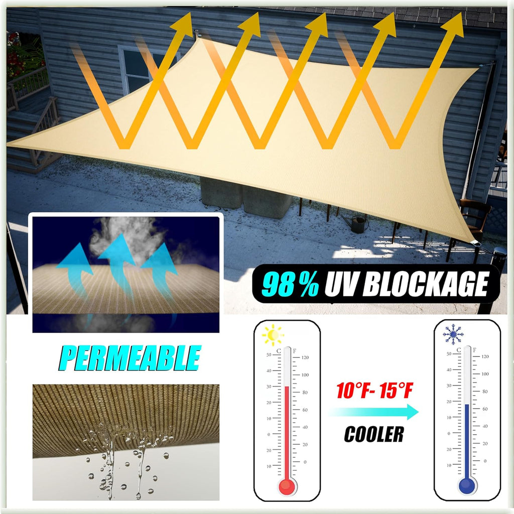 Custom Size 6' x 12' Beige Rectangle Square Sun Shade Sail UPF50+ AGTAPR0816, Order to Make Canopy Awning, 95% UV