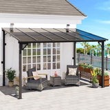 8' x 12' Wall Mounted Pergola, Lean to Metal Awnings, Sloped Roof Patio Gazebo Awning, Black