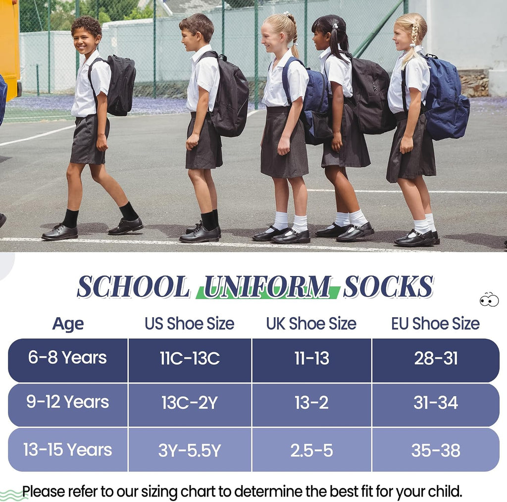Unisex Little Kids Youth Boys Girls Socks Soft Cotton Dress School Uniform Seamless Black White Crew Sock 10 Pairs