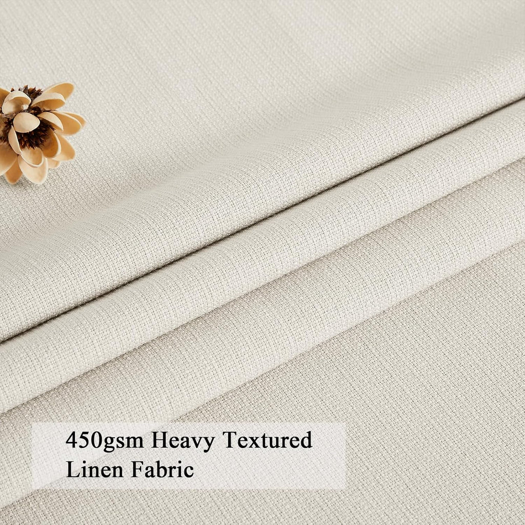 Pinch Pleated Blackout Curtains for Living Room Bedroom,100% Blackout Linen Textured Double Layer Drapes with Rings & Hooks,2 Panels Set,Natural,45" W x 84" L
