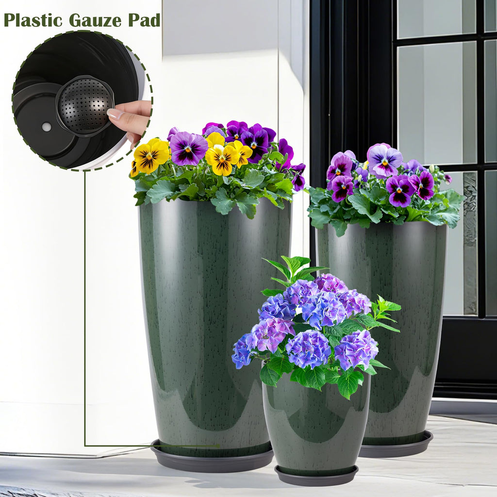 24-21-11 Inch Tall Planters for Outdoor Plants Set of 3 Green