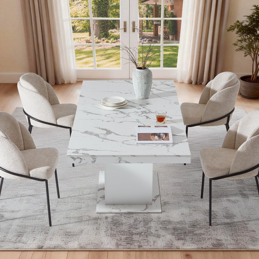 63-79 Inch Extendable Dining Table for 4-8 People (Marble White)
