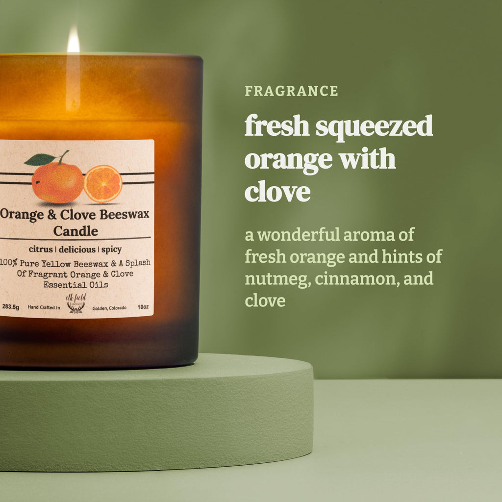 Orange Clove Organic Beeswax Candle, 14 oz | 2 Ingredients | 100% Pure Beeswax Candles, Non Toxic, Natural, Essential