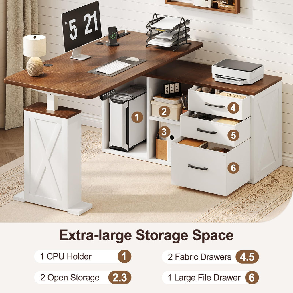 L Shaped Standing Desk - 55'' Farmhouse Computer Desk with Storage