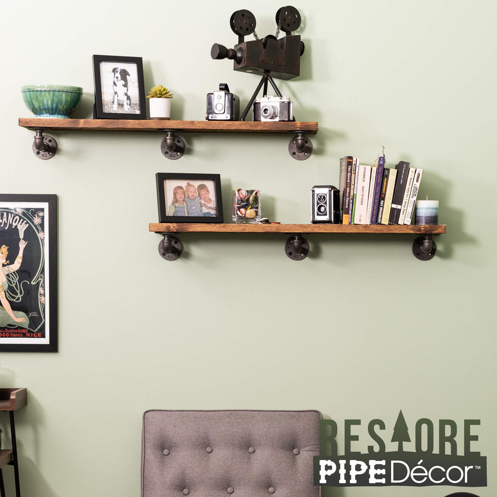 Industrial Pipe Wooden Shelves Restore by Premium Douglas Fir Wood Shelving 36 Inch Length Set of 2 Boards and 6 L