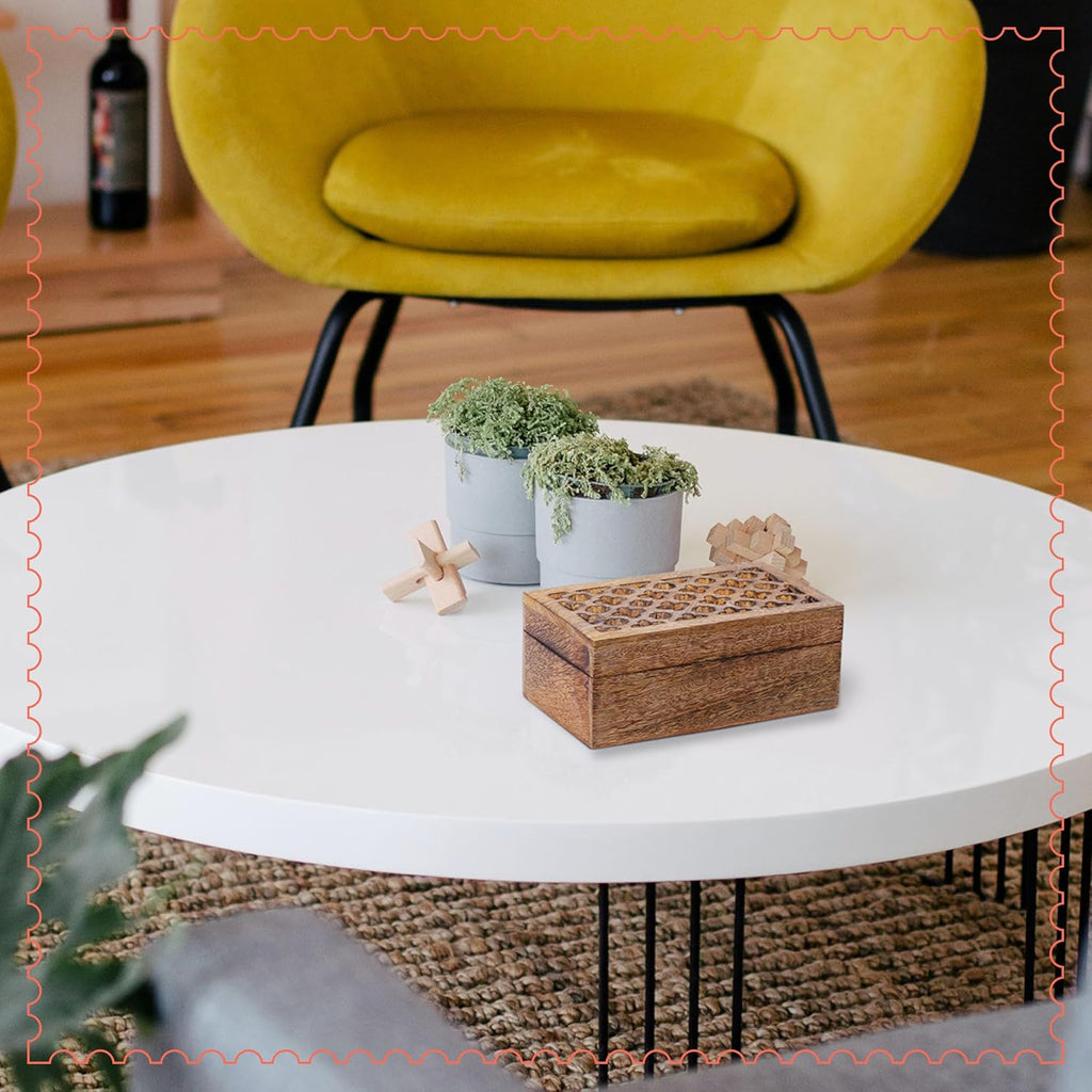 Trellis Mango Wood Storage Box - Medium Burnt, 7.5