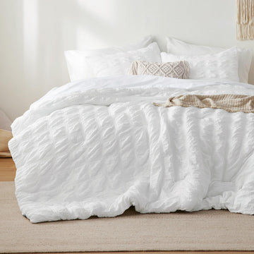 White Comforter Seersucker Bed in a Bag 7Pcs Soft Lightweight