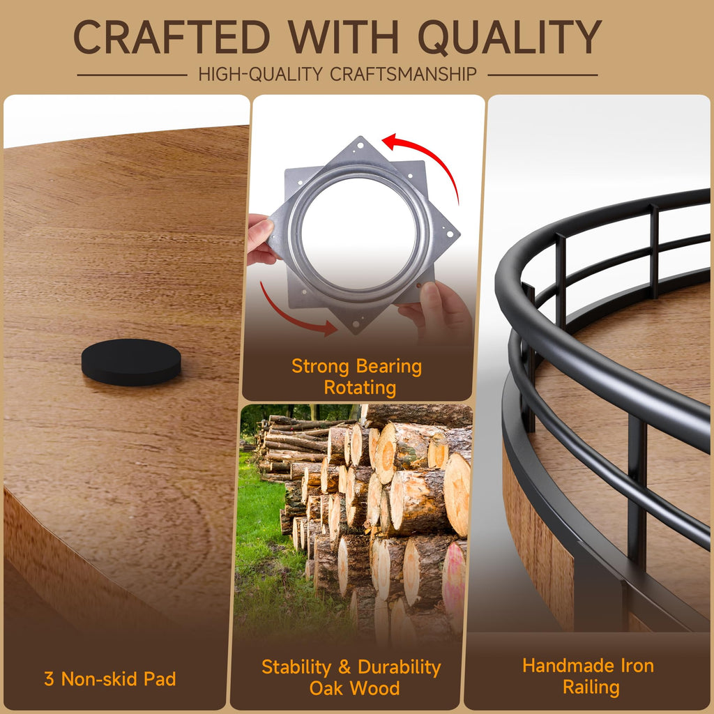 Walnut-Finish Wooden Lazy Susan Organizer for Dining Table