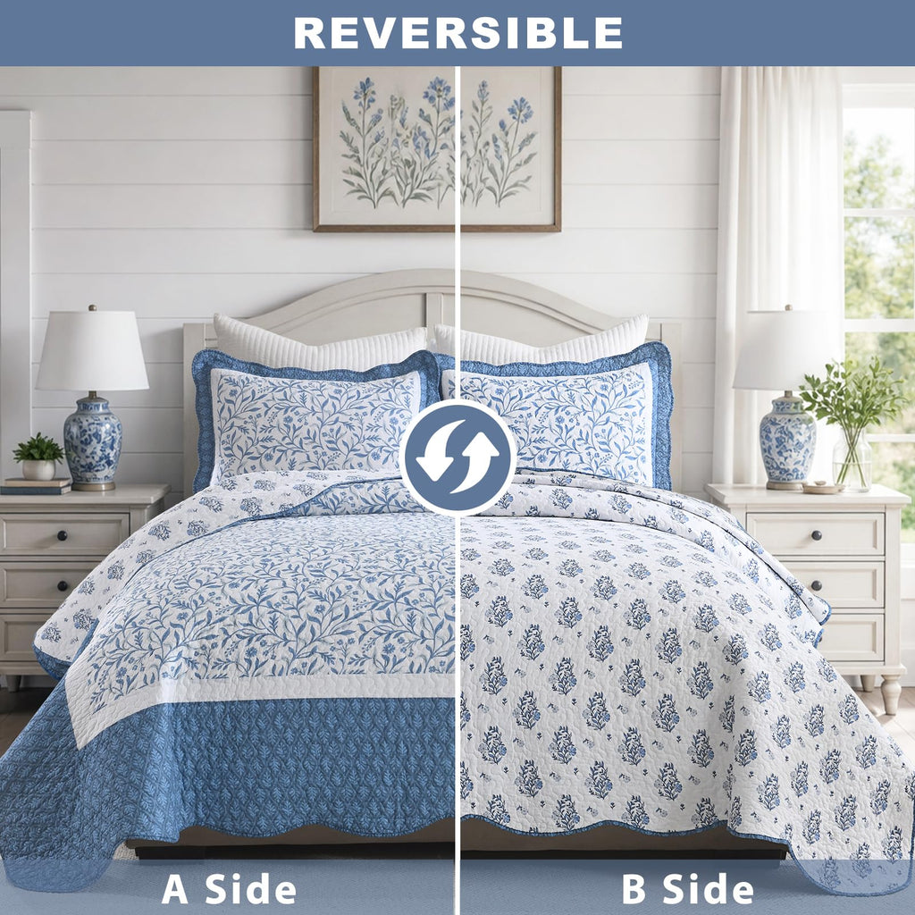 Quilt, Farmhouse Botanical Quilt Set, Blue/White