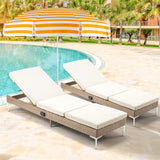 Outdoor Chaise Lounge Chair Set of 2, Patio Wicker Lounge Chairs with Adjustable Backrest