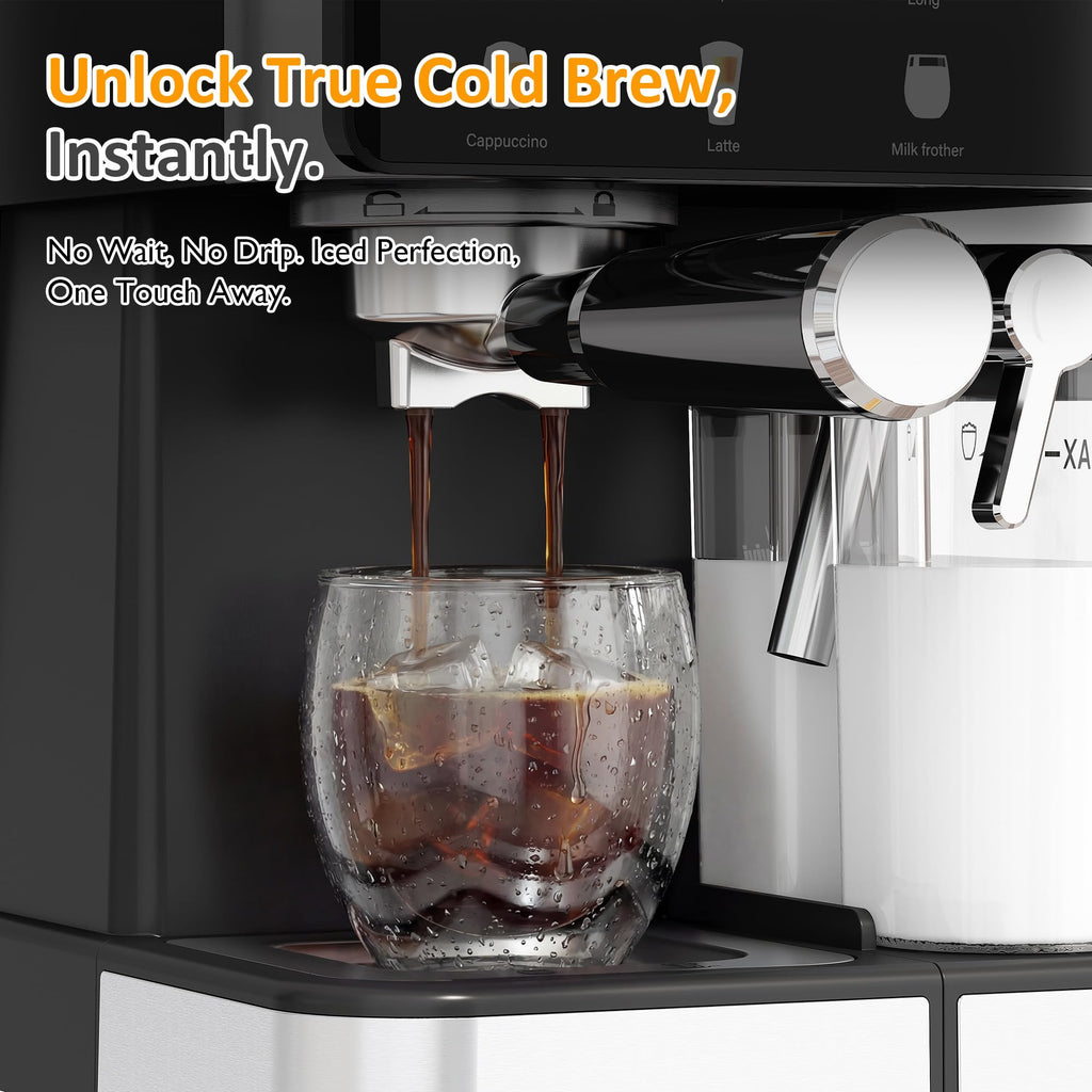 Espresso Machine with Cold Brew, All-in-one Iced Coffee Maker with Automatic Milk Frother, LED Touchscreen, 51OZ