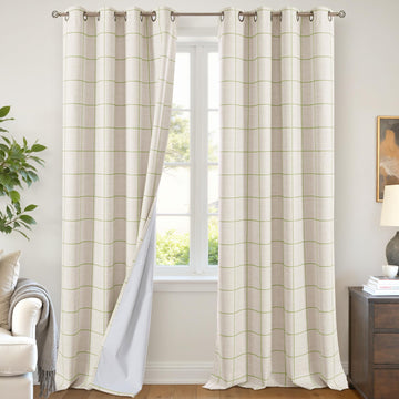 Plaid Blackout Curtains 96 Inch Long, 52 Wide 2 Panels, Sage