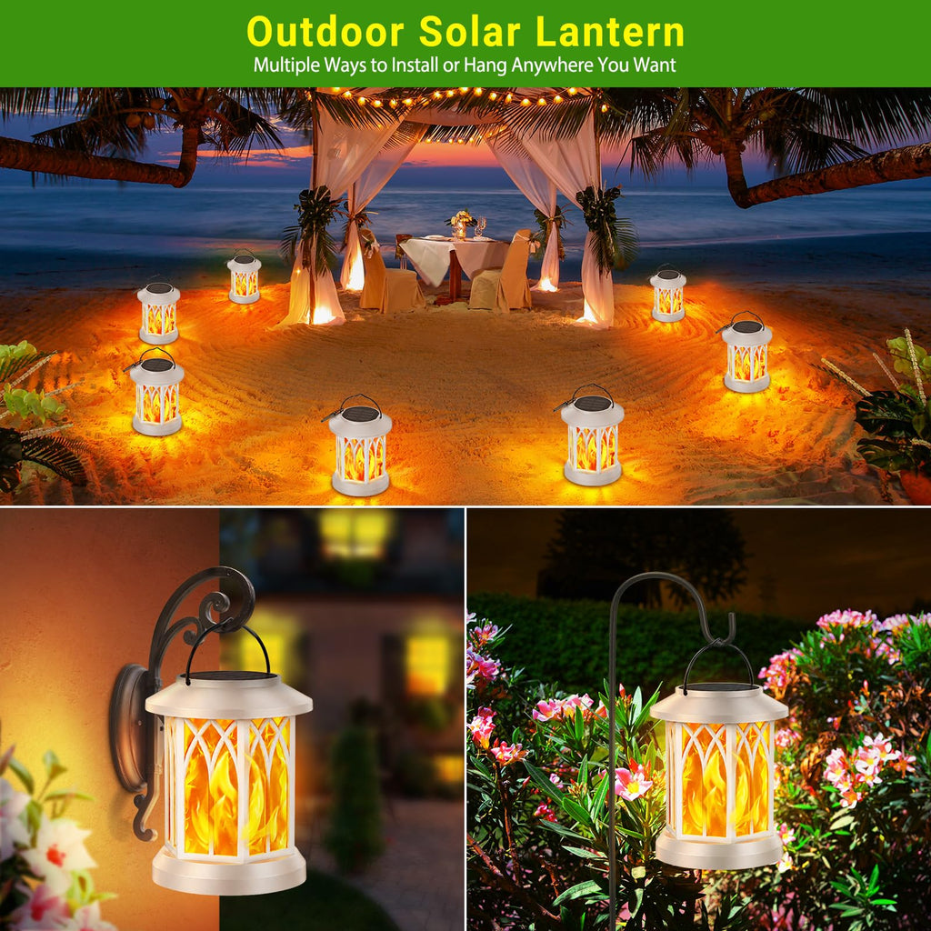 6 Pack Solar Lantern Outdoor Lights, Upgraded Flickering Flame Solar Lanterns Outdoor Waterproof, Auto ON/Off