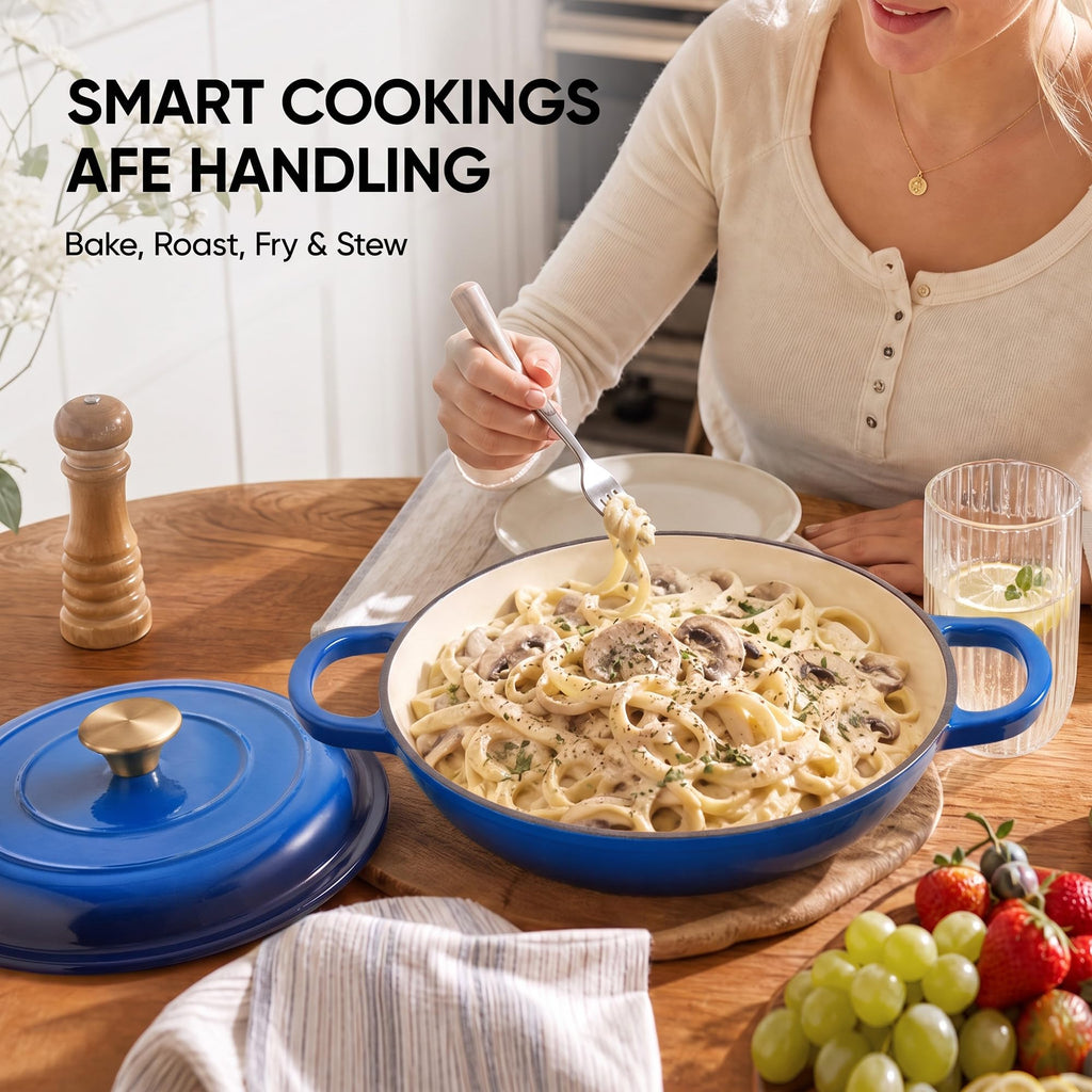 Dutch Oven Enameled Cast Iron with Lid - Big Dual Handles - Oven Safe up to 500°F - Classic Round Pot for Versatile
