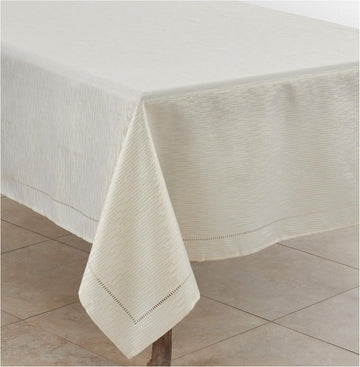 Ivory White Hemstitched Design Holiday Special Occasion Dinner Tablecloth, 65" X 84" Rectangular, 10